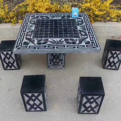 青石户外园林景观棋盘格石桌石凳博鱼网页版