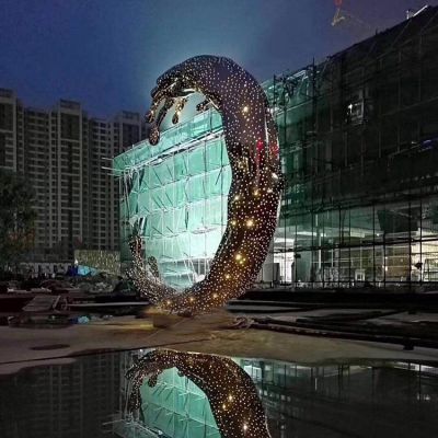 不锈钢镂空发光月亮圆环博鱼网页版  大型园林广场小品摆件