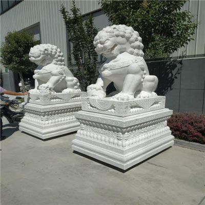 企业工厂大理石石雕门口一对狮子博鱼网页版