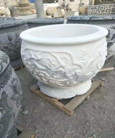 汉白玉圆形水缸浮雕荷花缸博鱼网页版