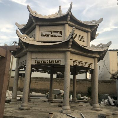 晚霞红大理石石雕户外园林双层凉亭博鱼网页版