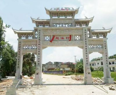 大理石镂空三门五楼仿古牌坊新村镇口装饰摆件