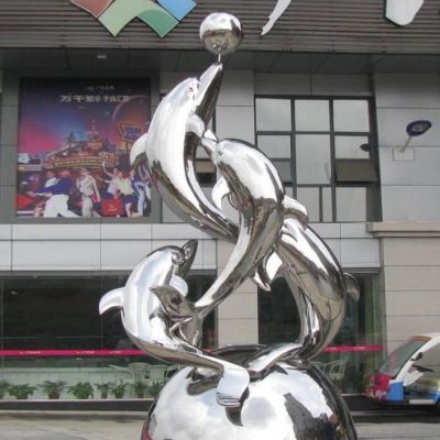 户外广场不锈钢镜面海洋动物海豚博鱼网页版