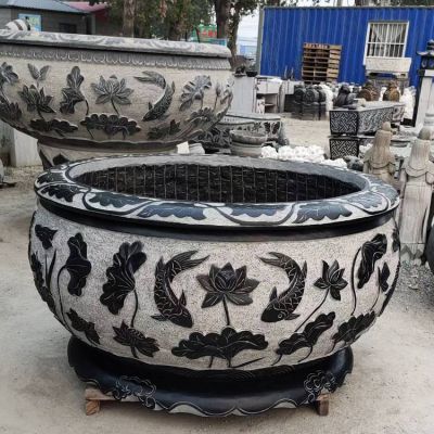天然青石仿古石雕鱼缸花盆 庭院荷花缸户外花园养鱼池水缸博鱼网页版