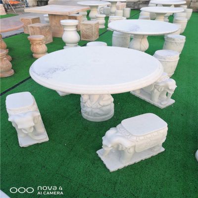 园林公园休闲凳室外晚霞红 圆桌庭院汉白玉石桌石凳博鱼网页版