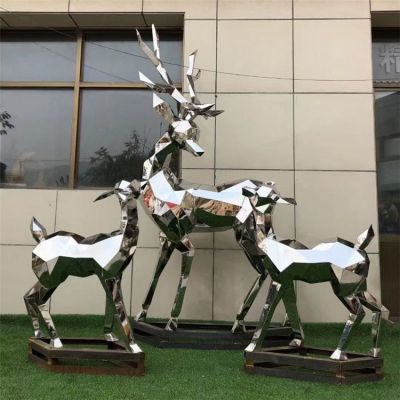 不锈钢几何鹿博鱼网页版 镜面动物摆件抽象广场园林动物景观博鱼网页版