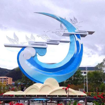 景区抽象不锈钢烤漆月亮飞翔的大雁博鱼网页版