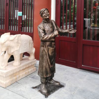 饭店门口仿铜小二迎宾玻璃钢博鱼网页版