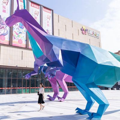不锈钢广场动物博鱼网页版 商场商业街卡通几何恐龙摆件