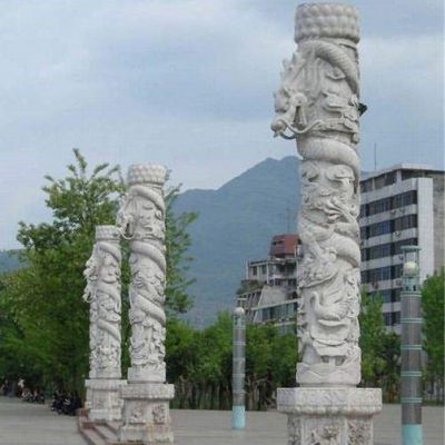 城市广场柱子石雕盘龙柱 户外大型博鱼网页版