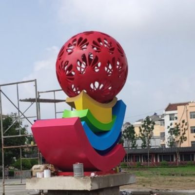 园林广场大型不锈钢彩绘镂空球博鱼网页版