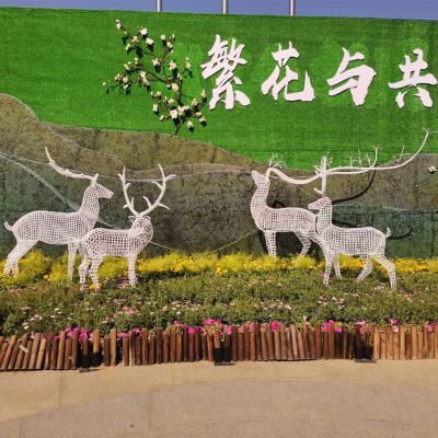 动物园不锈钢铁艺镂空户外景观装饰品摆件梅花鹿博鱼网页版