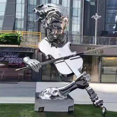 商业街广场草地不锈钢抛光抽象弹小提琴人物博鱼网页版