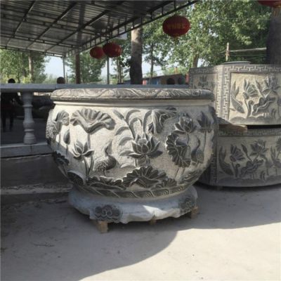 大型仿古做旧浮雕莲花庭院户外水缸博鱼网页版