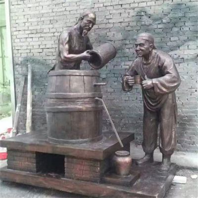 户外街道民俗玻璃钢仿铜酿酒的人物情景小品