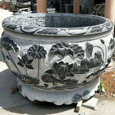 庭院大型青石仿古圆形鱼缸石雕荷花缸博鱼网页版