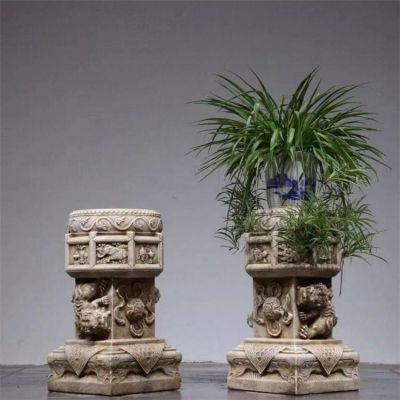 大理石石雕花台摆件