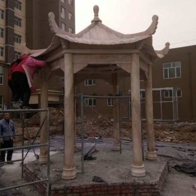 中式晚霞红石雕公园别墅六角凉亭博鱼网页版