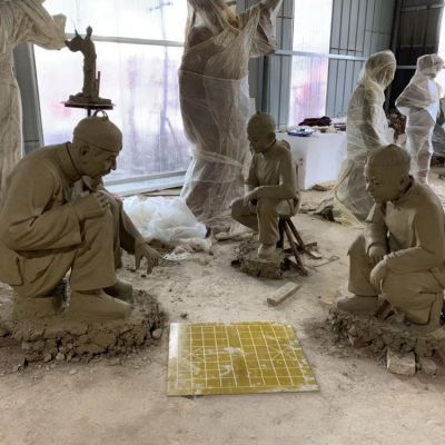 园林广场不锈钢仿铜下棋的人物景观民俗小品