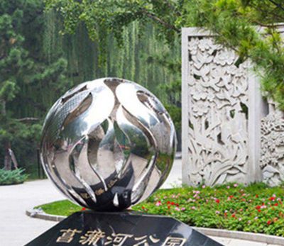 公园不锈钢镜面抽象个性装饰品工艺摆件镂空球博鱼网页版