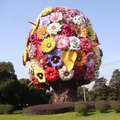 广场大型玻璃钢彩绘鲜花树博鱼网页版