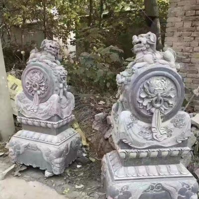大理石石雕浮雕别墅小区饭店麒麟抱鼓石