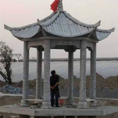 大理石石雕园林景观六角凉亭摆件