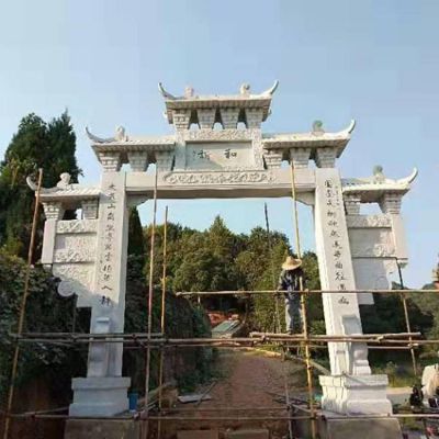 石雕牌坊花岗岩三门仿古门楼