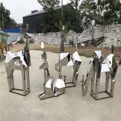 商场户外摆放不锈钢几何鹿动物景观博鱼网页版