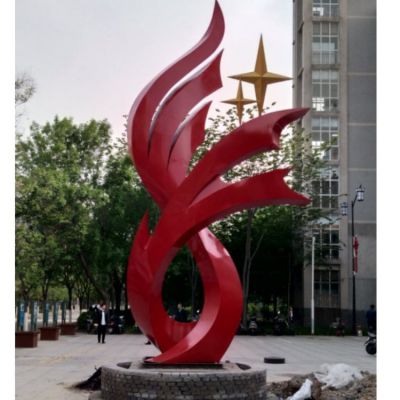小区不锈钢几何异形红色景观摆件