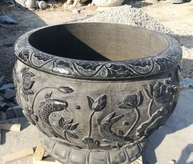 公园青石仿古连年有余青石浮雕荷花水缸博鱼网页版