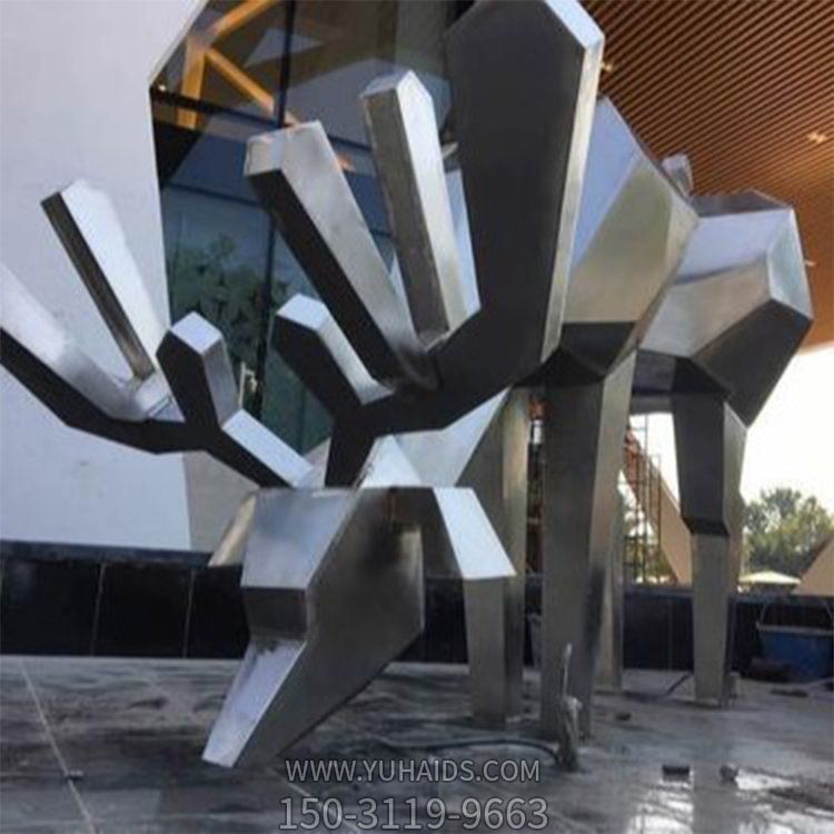 不锈钢抽象几何园林广场抽象动物几何鹿博鱼网页版