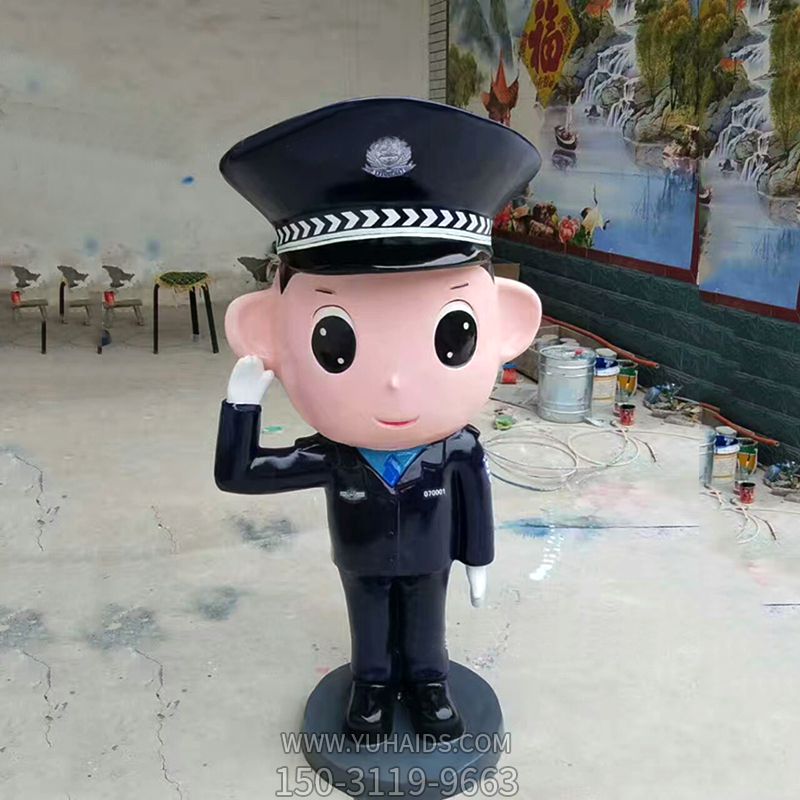 景区玻璃钢创意童趣敬礼的男警察博鱼网页版