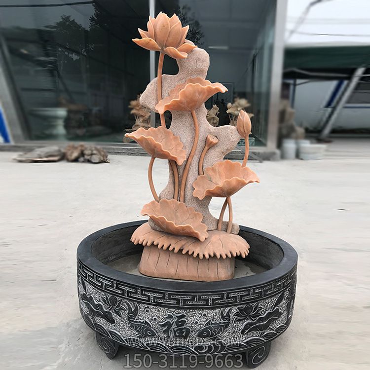 莲花荷花池晚霞红石雕养鱼池缸博鱼网页版