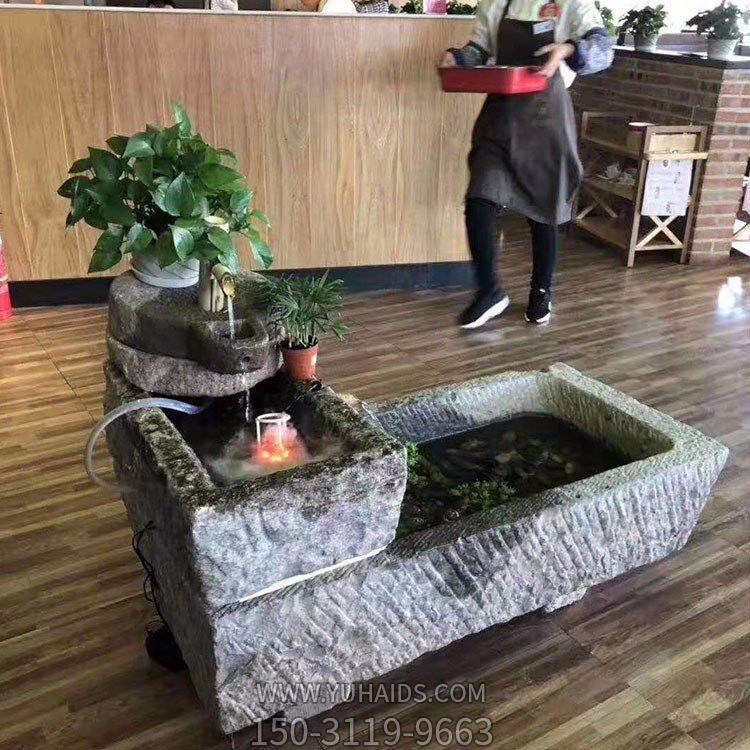 老石槽饭店室内摆放天然石槽流水鱼缸水池博鱼网页版