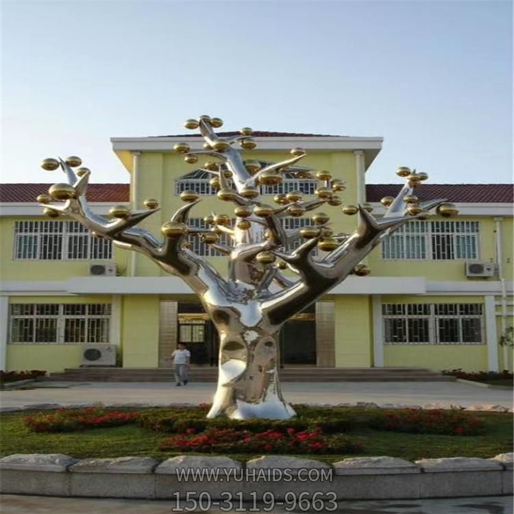 企业草地不锈钢镜面抽象苹果树景观博鱼网页版小品
