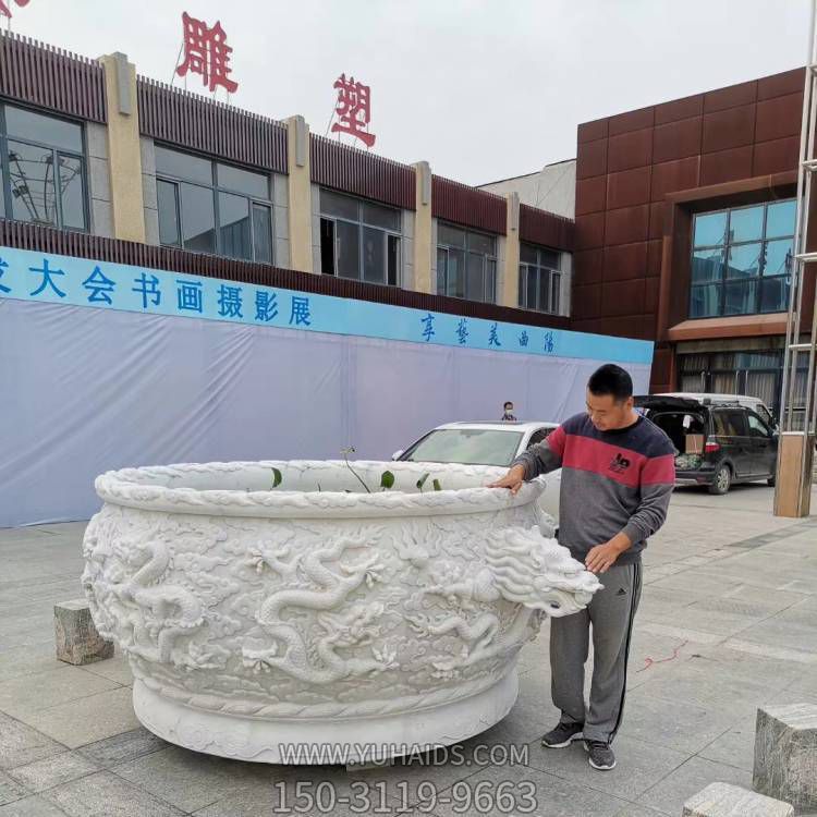 石雕汉白玉鱼缸花盆花钵九龙壁花盆博鱼网页版