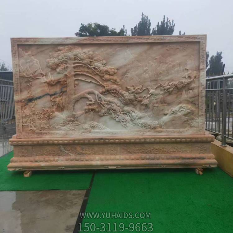 庭院别墅晚霞红大理石石雕浮雕大型影壁Daiso博鱼网页版