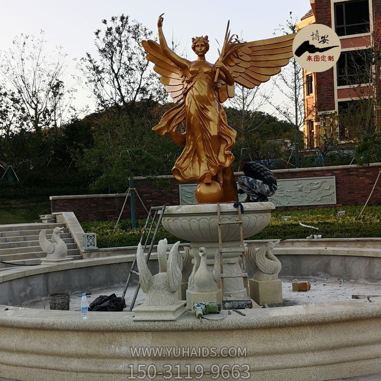 小区喷泉景观，水槽+喷泉+吐水天鹅石雕+胜利女神铜像博鱼网页版