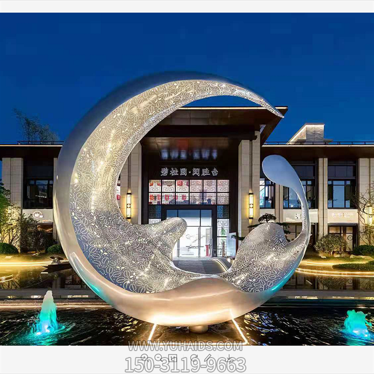 不锈钢月亮水滴博鱼网页版，透光水景装饰博鱼网页版