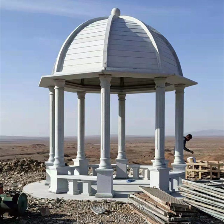 圆形户外园林景观大理石石雕休闲凉亭博鱼网页版