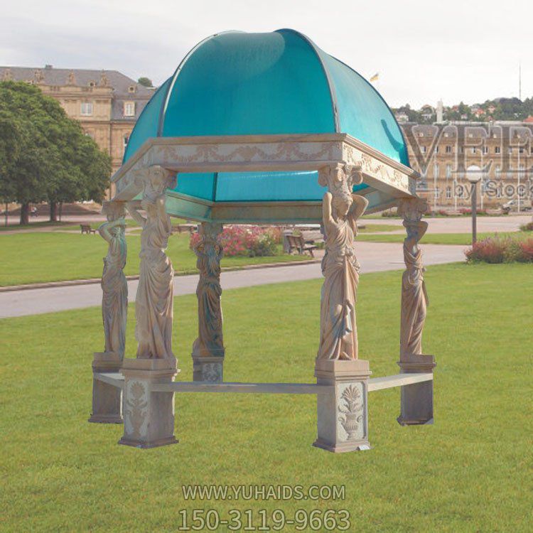 小区草地摆放大理石雕刻西方仕女人物石柱欧式凉亭博鱼网页版