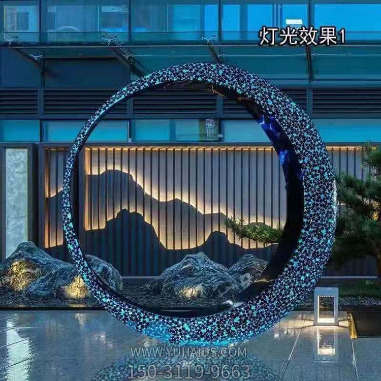 大型城市户外金属水景博鱼网页版镂空月亮造型博鱼网页版摆件不锈钢发光博鱼网页版