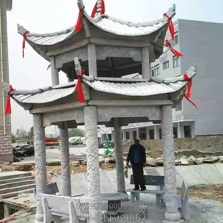 公园小区摆放双层花岗岩六角凉亭长廊 博鱼网页版