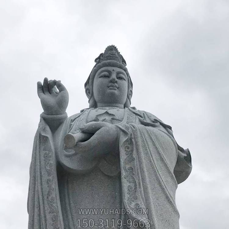 石雕园林大型观音博鱼网页版 户外大理石三面观音摆件