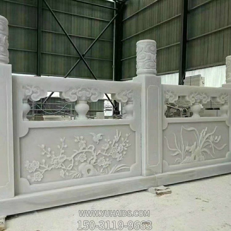 天然石材汉白玉浮雕梅兰竹菊图案花纹栏板景点摆件博鱼网页版