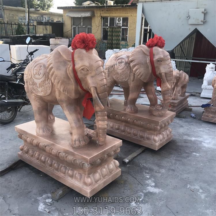 晚霞红大理石石雕大型别墅门口大象博鱼网页版