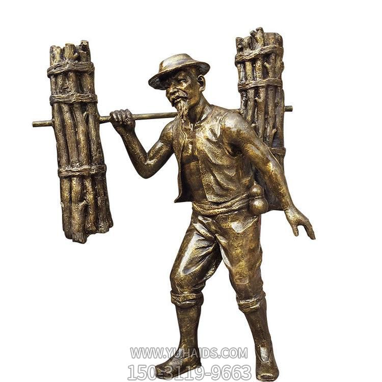 玻璃钢仿铜民俗小品砍柴人物步行街摆件博鱼网页版