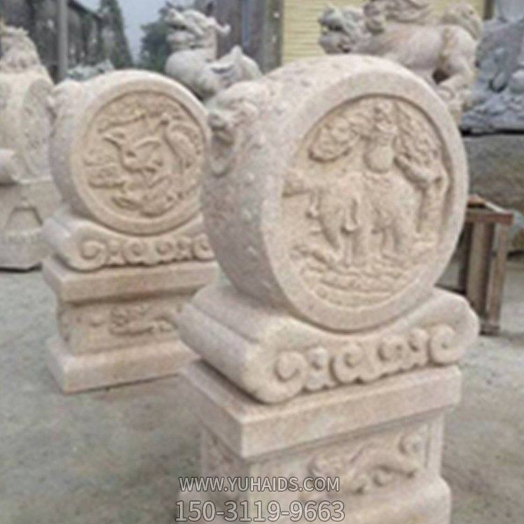 庭院门口一对大理石石雕抱鼓石博鱼网页版