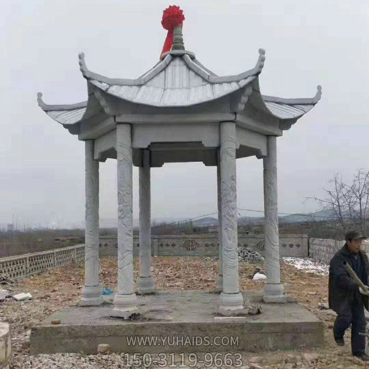 大理石青石浮雕龙纹六角古建景区户外凉亭博鱼网页版